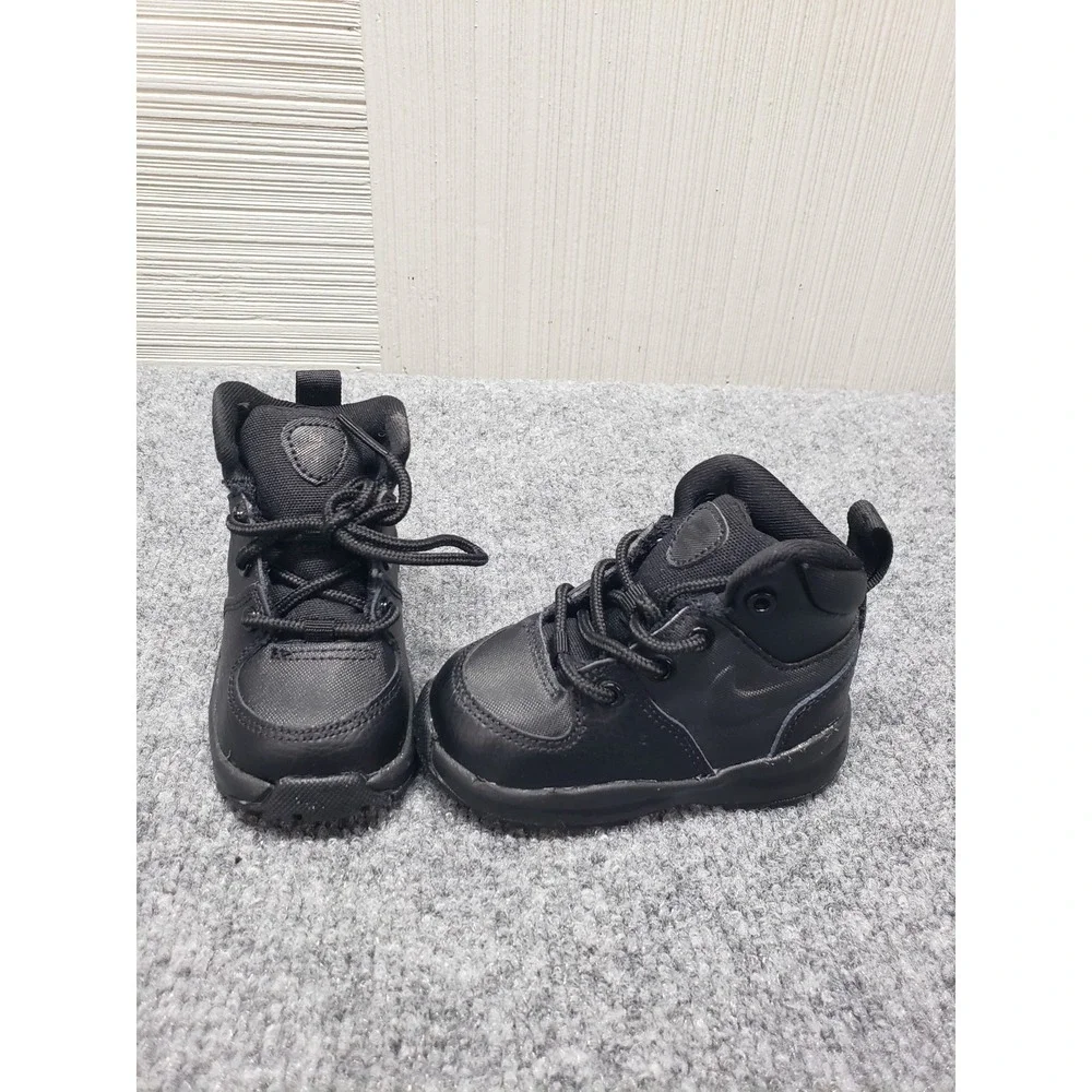 Nike Manoa LTR Toddler Sneaker Shoe 4C Black Leather Boots High Top Lace Up Wear